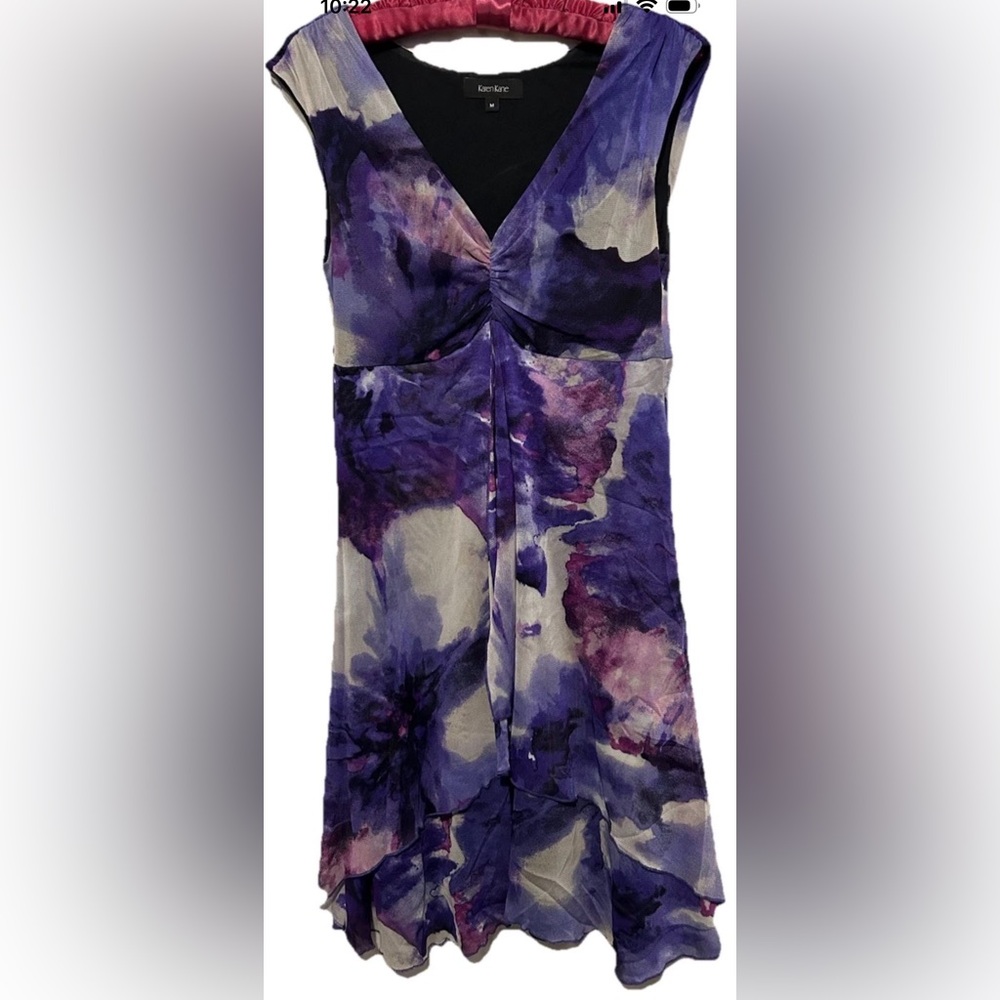 Karen Kane Dress M Y2K Stretch Nylon Mesh Fairycore Sundress Boho Artsy Purple